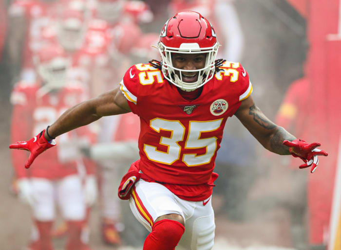 Jan 12, 2020; Kansas City, Missouri, USA; Kansas City Chiefs cornerback Charvarius Ward (35) is introduced before a AFC Divisional Round playoff football game against the Houston Texans at Arrowhead Stadium. Mandatory Credit: Jay Biggerstaff-USA TODAY Sports